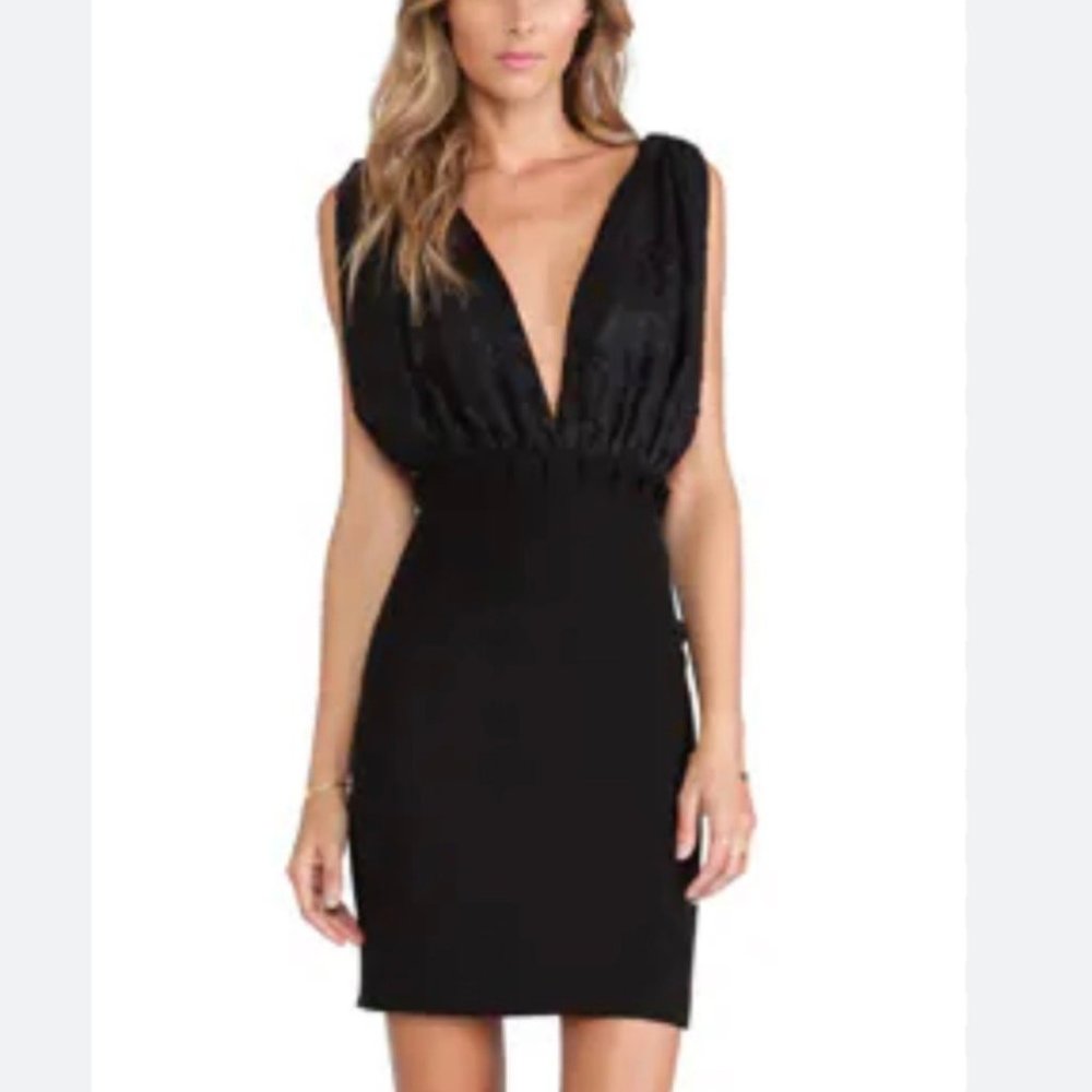 Assali Women's Cartel Mini Black Dress Size XS Deep V Lace Zip Back